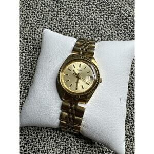 Timex 377 BA CELL Gold Tone Quartz Analog Women's Watch Sz. 7" New Battery